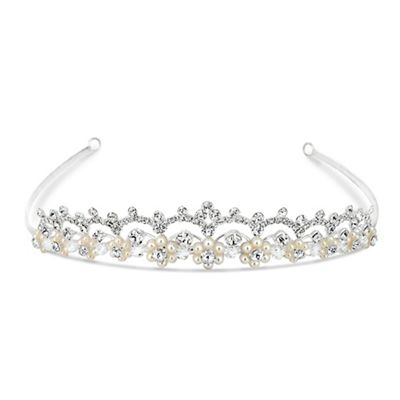 Pearl flower and diamante crystal loop tiara